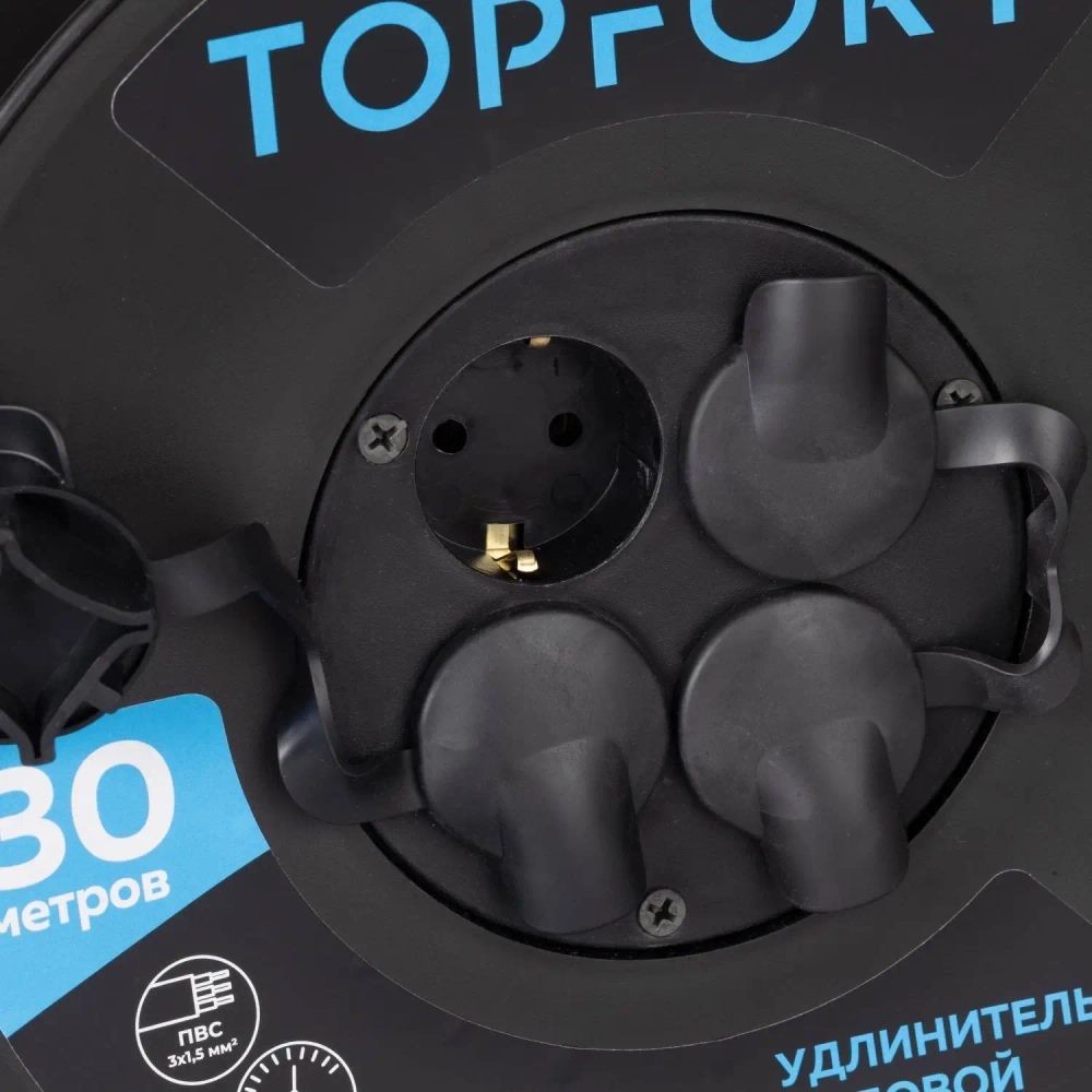 Удлинитель Topfort ПВС 3х1,5кв.мм, 30м на пласт.катушке, 4 роз. с/з, IP44