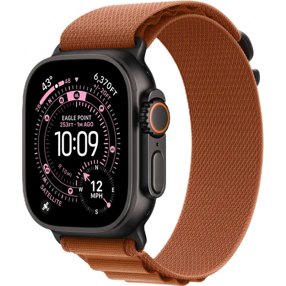 Часы Apple Watch Ultra 3, 2025, 49 мм, титан чёрного цвета, ремешок Alpine терракотового цвета