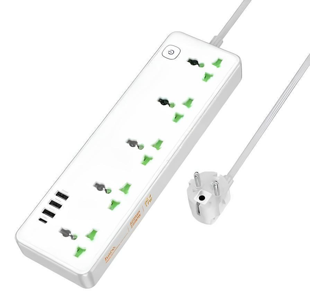 Фильтр сетевой HOCO AC13A, 250V/10A 5 розеток, 17W 3.4A Type-C+3xUSB, 1.5m White