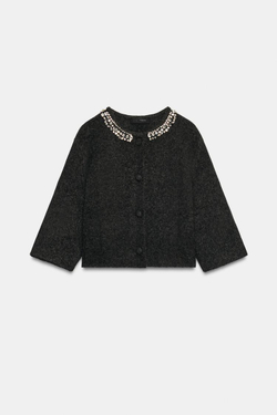 ZARA КАРДИГАН С БУСИНАМИ, СЕРЫЙ