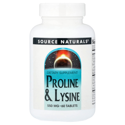 Source Naturals, пролин и лизин, 60 таблеток