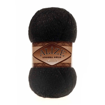 Пряжа Alize (Ализе) Angora Gold Simli / уп.5 мот. по 100 г, 500м, 060 черный A