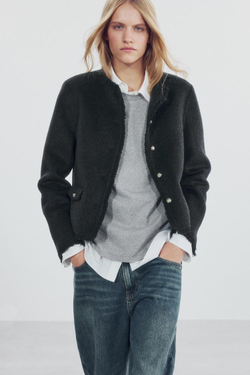 ZARA БЛЕЙЗЕР ИЗ СМЕСОВОЙ ШЕРСТИ — ZW COLLECTION, ТЕМНО-СЕРЫЙ