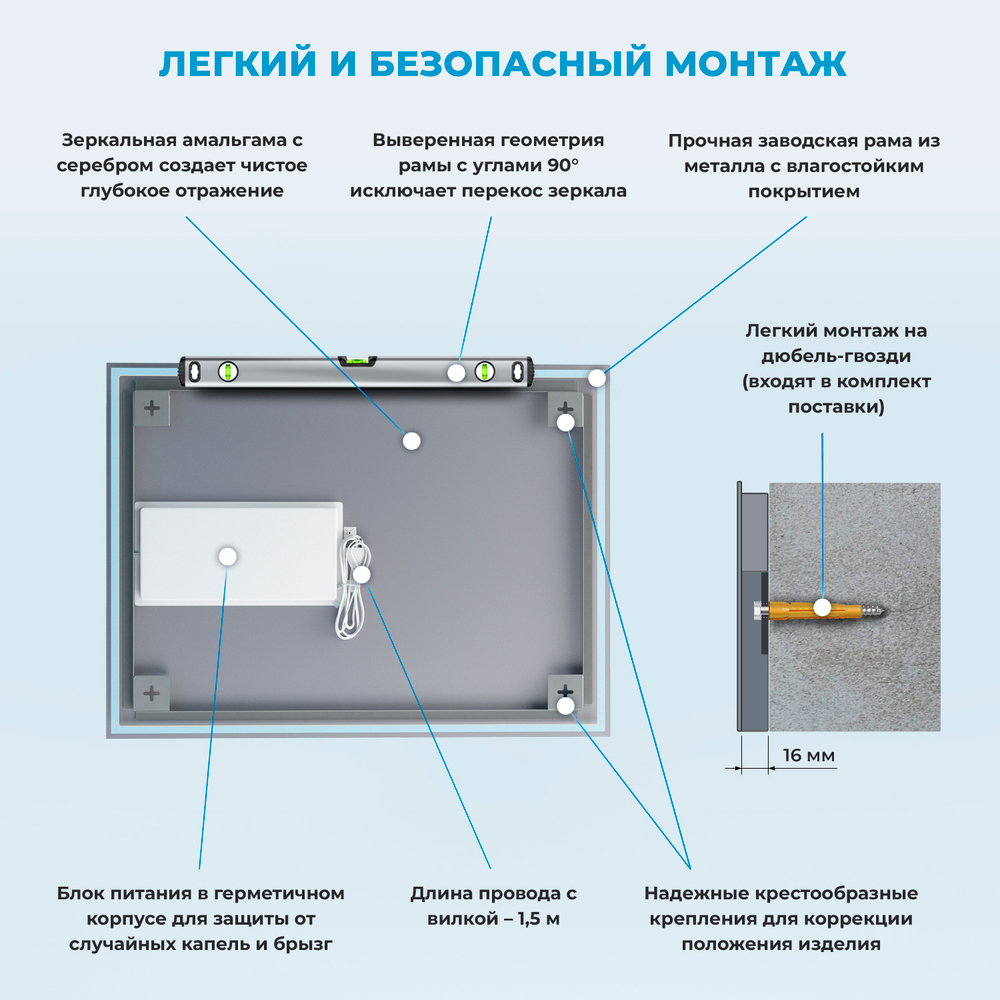 Настенное зеркало с подсветкой