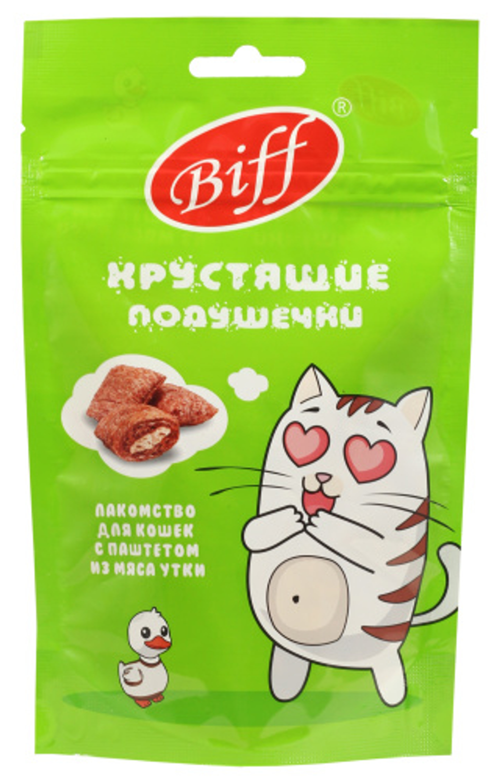 Лакомство Biff Хрустящие подушечки с паштетом из утки для кошек 60 г