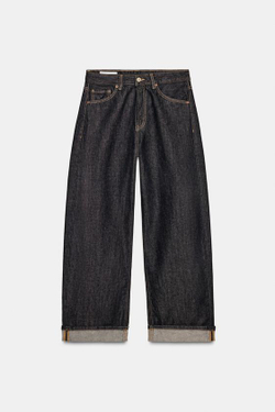 ZARA ДЖИНСЫ BAGGY FOLDED TRF СО СРЕДНЕЙ ПОСАДКОЙ, ТЕМНЫЙ ИНДИГО