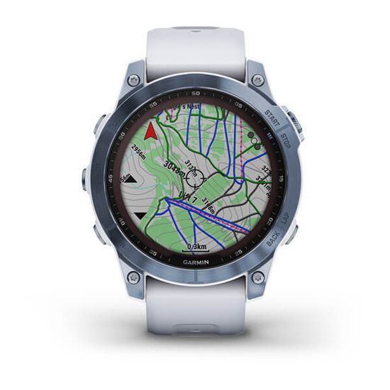 Часы Garmin Fenix 7 Sapphire Solar, cиний титан с белым силиконом 010-02540-25