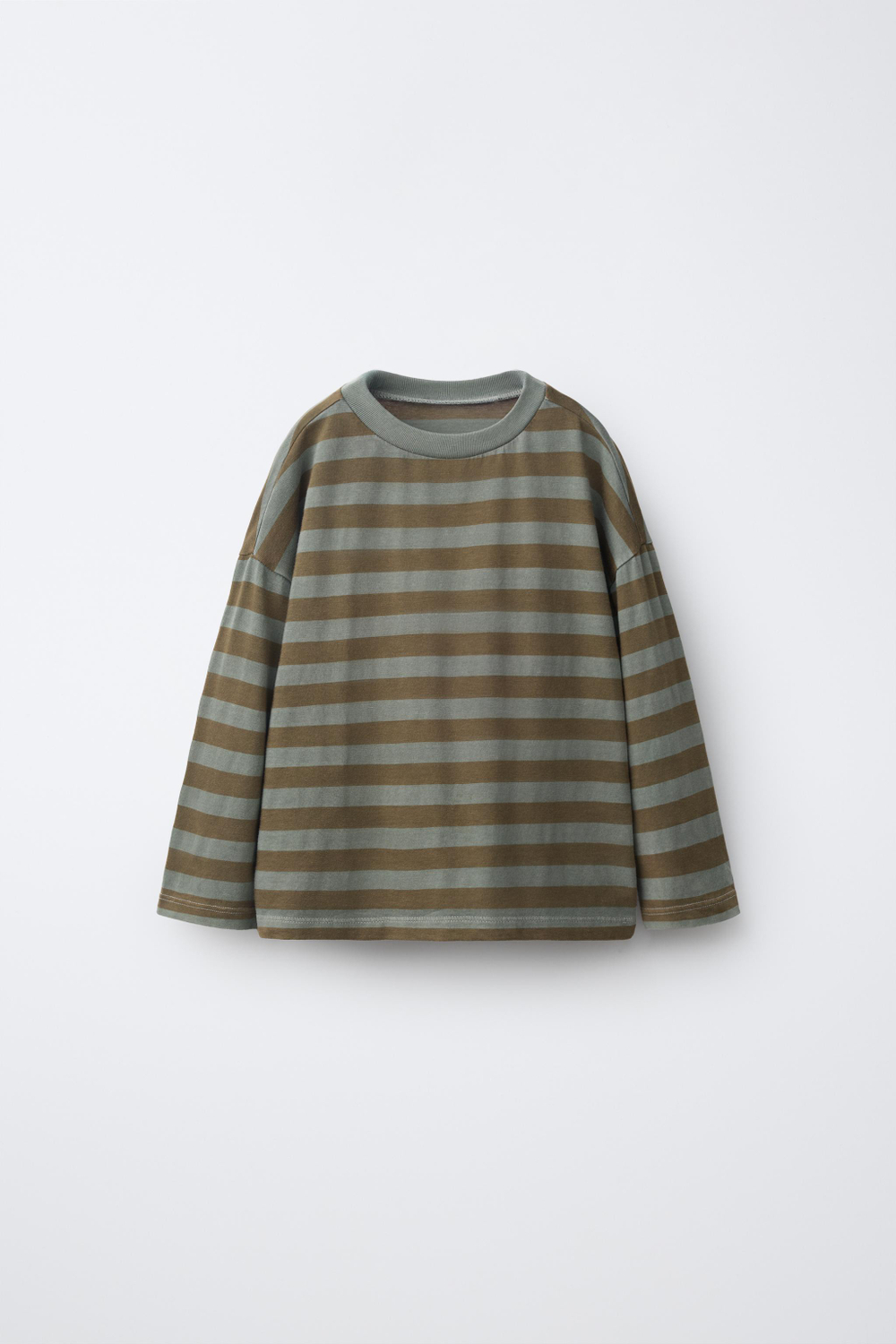 ZARA ФУТБОЛКА В ПОЛОСКУ, ТЕМНЫЙ ХАКИ