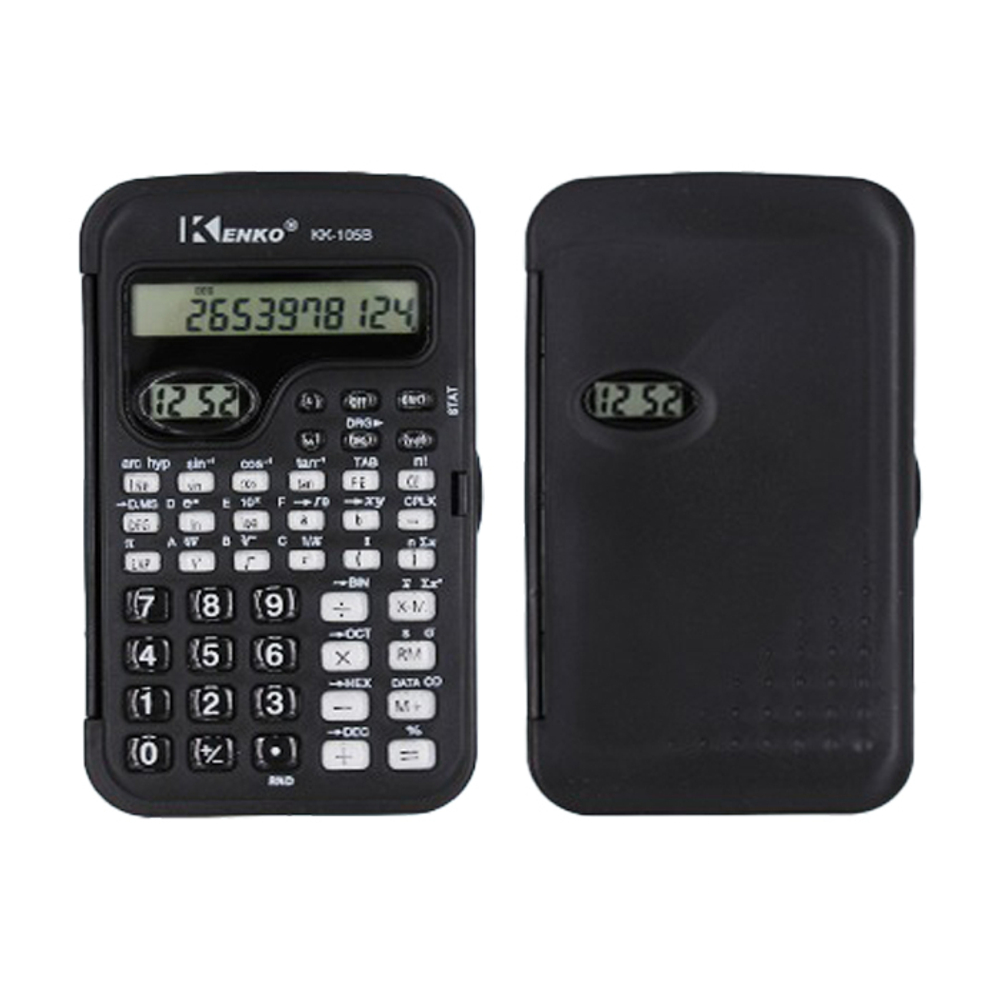 Калькулятор инженерный, карманный Kenko, 10 Bit с крышкой и часами, LCD, 13.3*7.8*1.4 см, чёрный