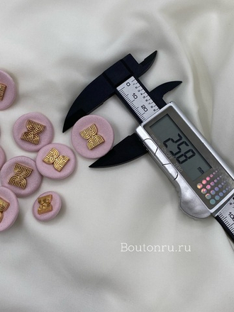 Пуговицы текстильные розовые с золотом