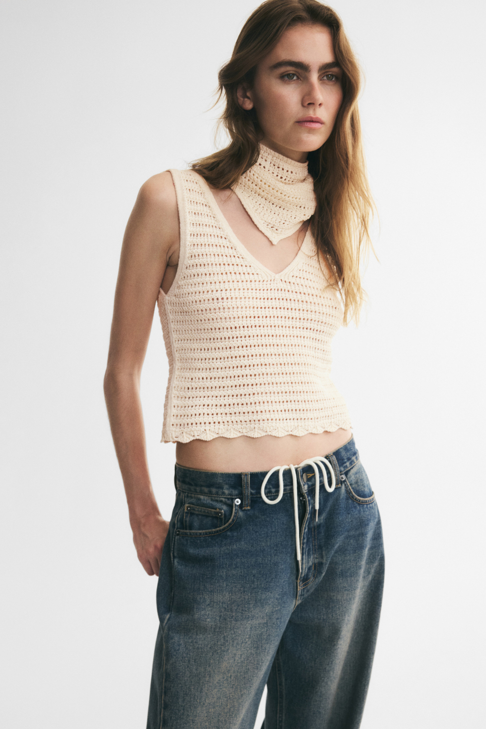 Топ с ажурным узором и платком - H&M