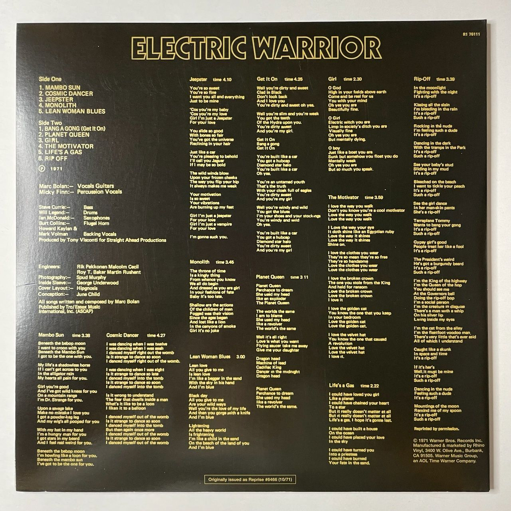 Винтажная виниловая пластинка LP T. Rex Electric Warrior (USA 2014)