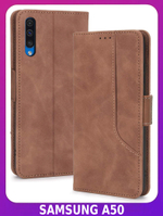 Стильный чехол-книжка из кожи для SAMSUNG GALAXY A50/ 50s/ 30s с отделом для наличных, 3 слотами для карт и подставкой