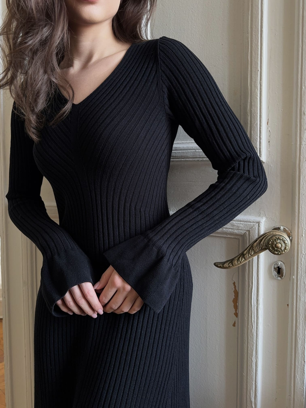 Платье NORA с длинным рукавом, чёрный