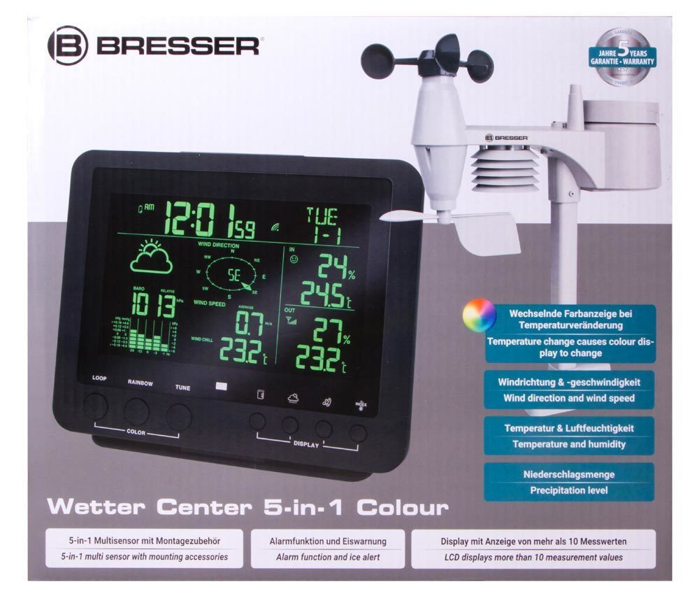 Погодная станция Bresser «5 в 1» с цветным дисплеем, черная