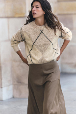 ZARA СВИТЕР С УЗОРОМ «РОМБЫ» И РЕЛЬЕФНОЙ ТЕКСТУРОЙ, ЭКРЮ/БЕЖЕВЫЙ