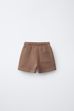 ZARA ШОРТЫ-БЕРМУДЫ БАЗОВЫЕ С ТЕКСТОВЫМ ПРИНТОМ, КОРИЧНЕВЫЙ