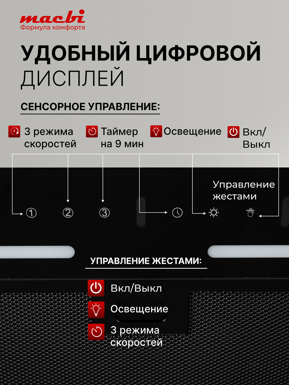 Вытяжка кухонная MACBI встраиваемая S-BOX-G55G BLACK 850м3/ч Черная (управление жестами)