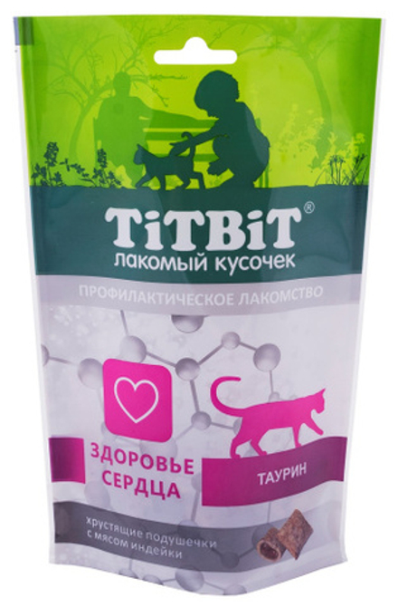 Хрустящие подушечки TITBIT для кошек для здоровья сердца, с мясом индейки - 60 гр