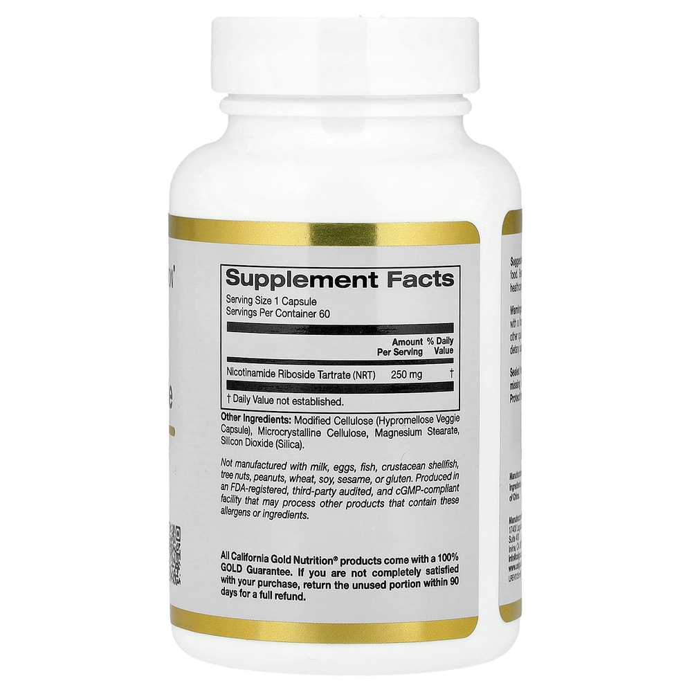 California Gold Nutrition, никотинамид рибозид тартрат (НРТ), 250 мг, 60 растительных капсул