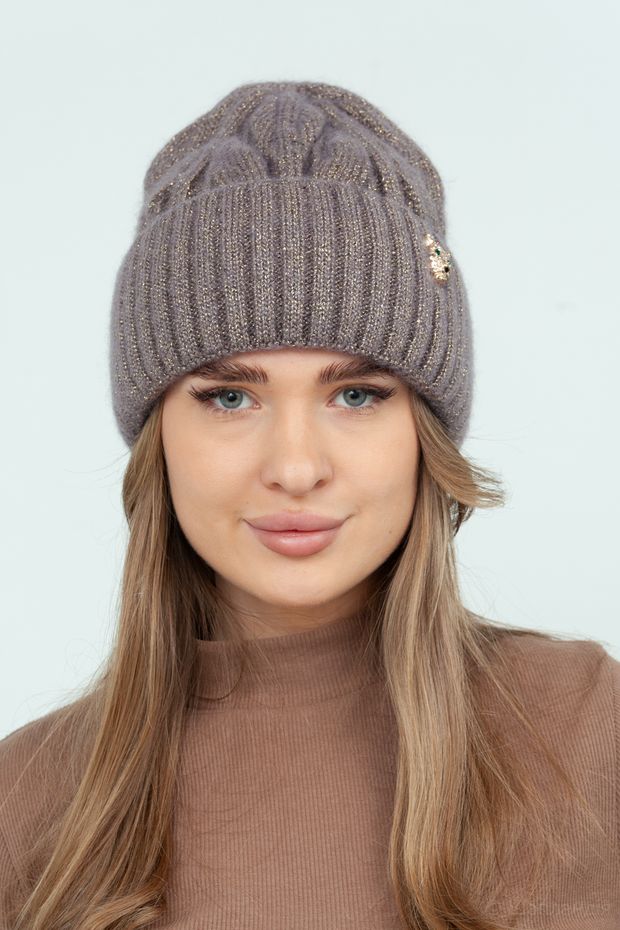52bo12 Шапка с отворотом Катта (Кофе/золото / 56-59 / Снежинка / 30х30х6 / б/р / Трикотаж / 0.3)