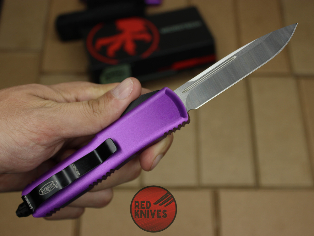Нож Microtech UTX-85 S/E - фиолетовая рукоять, стандартный клинок, сатин + запчасти RK-397