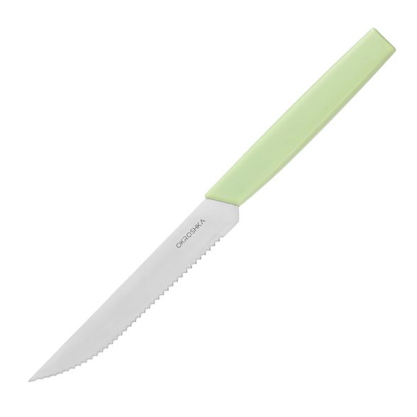 Цена наНож кухонный для стейка серрейтор Okroshka Salad 12 см, сталь 5cr15mov, рукоять пластик, зеленый