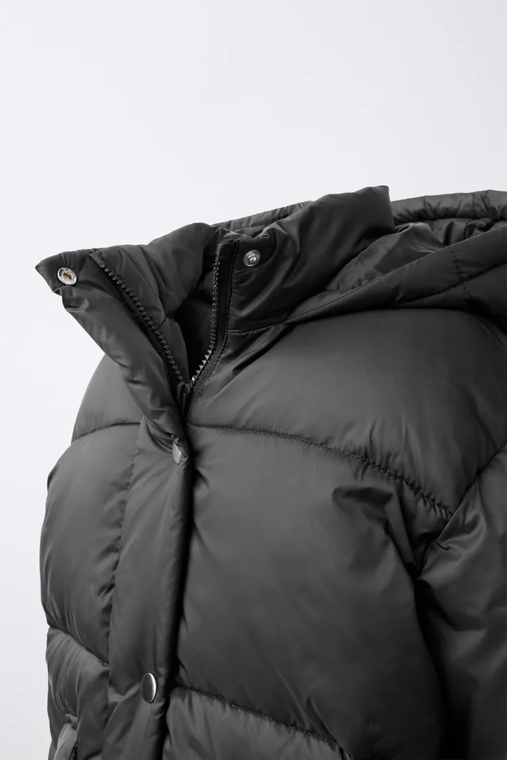 ZARA СТЕГАНАЯ КУРТКА WATER-REPELLENT С КАПЮШОНОМ, ЧЕРНЫЙ