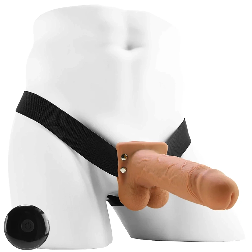 Универсальный полый вибрострапон 20,3см с пультом ДУ PipeDream Fetish Fantasy 7 Hollow Vibrating Rechargeable Strap-On Remote Tan 339122