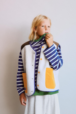 ZARA ЖИЛЕТ ИЗ ИСКУССТВЕННОЙ ОВЧИНЫ COLORBLOCK, ЭКРЮ