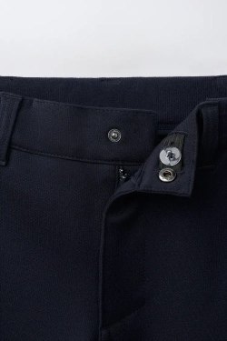 ZARA БРЮКИ STRAIGHT С ПОЯСОМ В РУБЧИК, МОРСКОЙ ТЕМНО-СИНИЙ