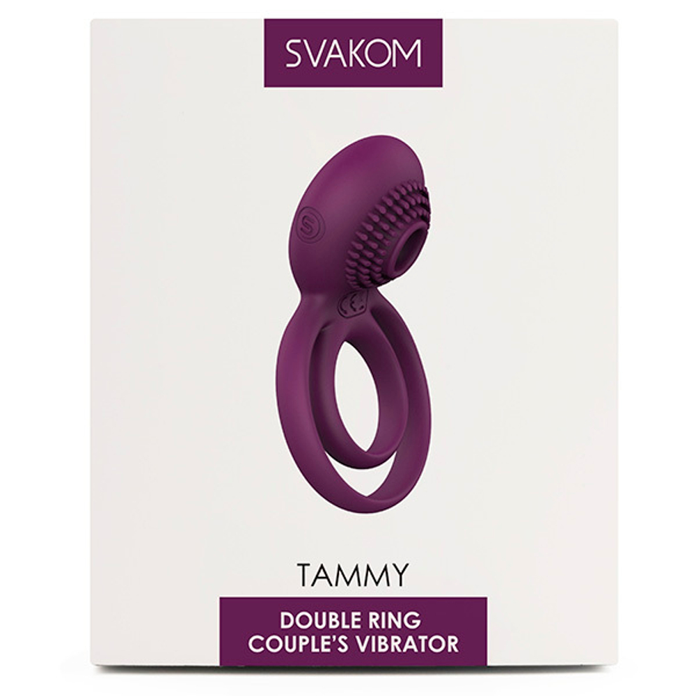 Фиолетовое эрекционное виброкольцо с подхватом мошонки Svakom Tammy Vibrating Double Cock Ring S38