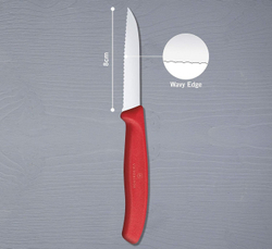 Нож Victorinox для овощей, лезвие 8 см волнистое, красный