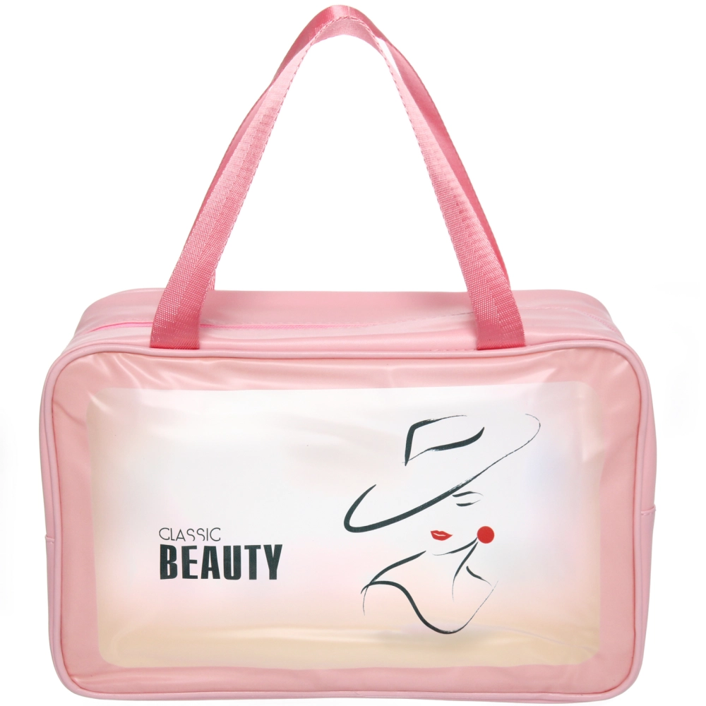 Косметичка прозрачная «MALINKA SHOP», девушка, цвет розовая пудра, 30*21*10см