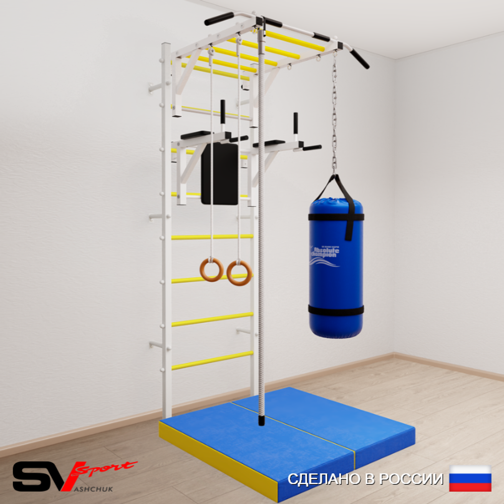 Шведская стенка Sv Sport 5445 (Турник рукоход/Брусья/Канат/Кольца/Цепь/Мешок 15кг/Мат 1м)