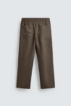ZARA БРЮКИ RELAXED FIT ИЗ 100% ЛЬНА, СЕРО-КОРИЧНЕВЫЙ