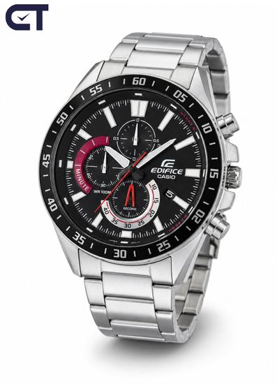 CASIO EFV-620D-1A4VUDF EDIFICE мужские наручные часы — массивный хронограф с чёрным циферблатом и оранжевыми акцентами