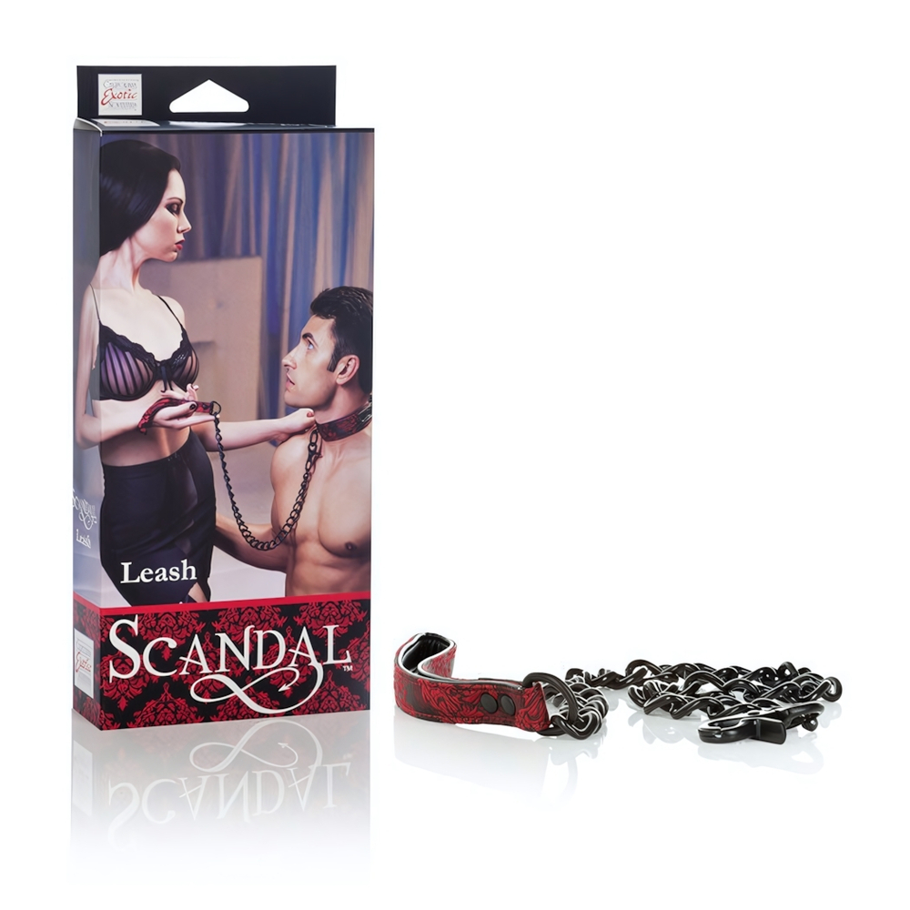 Поводок с тяжелой металлической цепью Scandal Leash (Цвет: черный с красным)