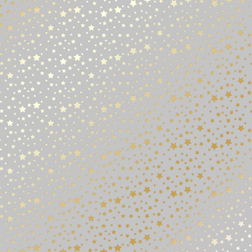Лист односторонней бумаги с золотым тиснением, дизайн Golden stars Gray, 30,5см х 30,5см