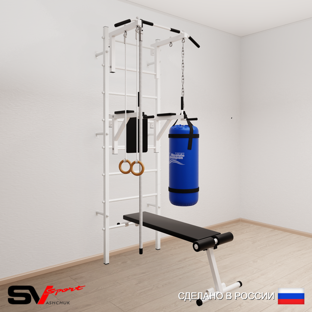 Шведская стенка Sv Sport 5841 (Турник стандарт/Брусья/Скамья/Канат/Кольца/Цепь/Мешок 15кг)
