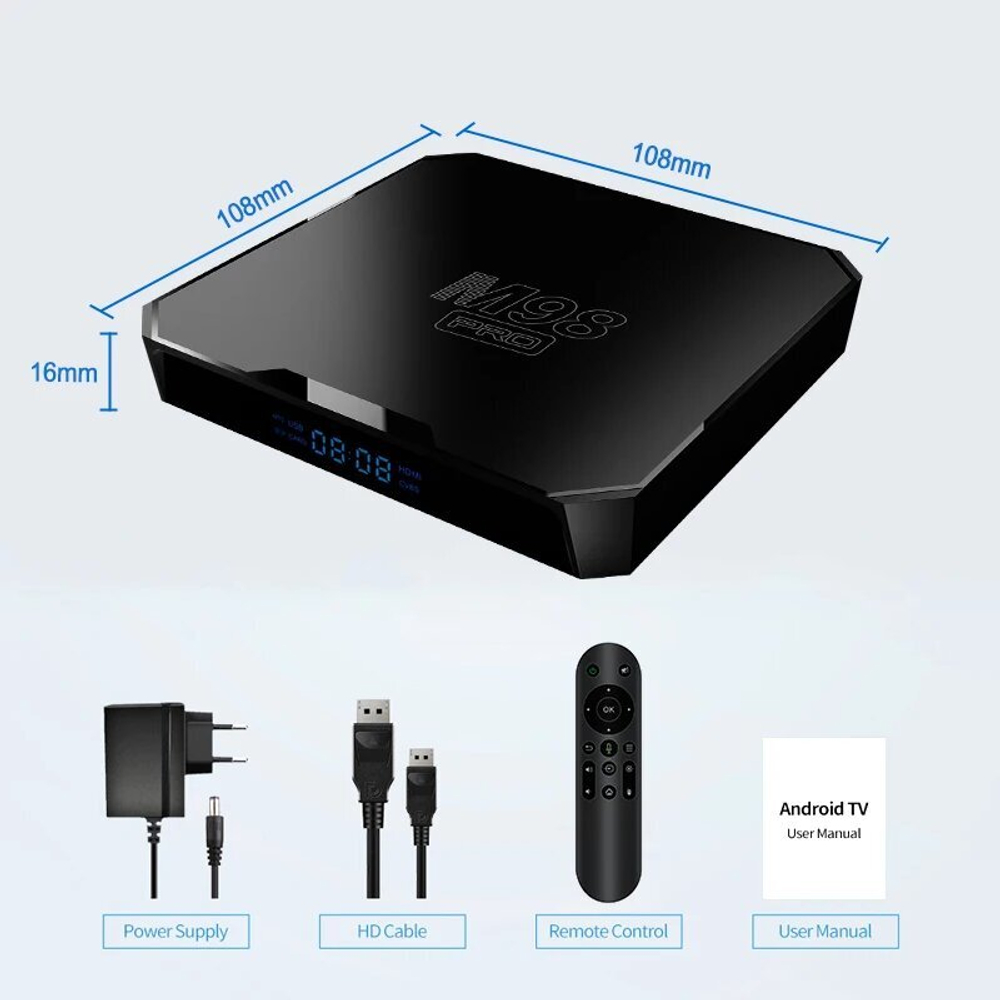 Приставка Смарт-ТВ M98Pro ATV HD 4K, Android 11,1, 2 + 16 Гб, m98pro atv 2gb16gb , Европейская