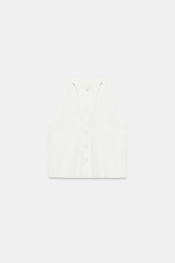 ZARA ЖИЛЕТ С ПУГОВИЦАМИ, ЖЕЛТОВАТО-БЕЛЫЙ