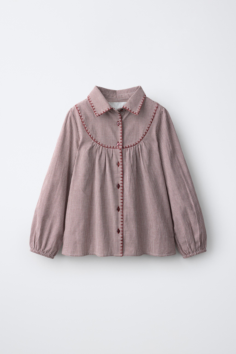 ZARA РУБАШКА В КЛЕТКУ СО СТРОЧКОЙ, БОРДОВЫЙ/ЭКРЮ