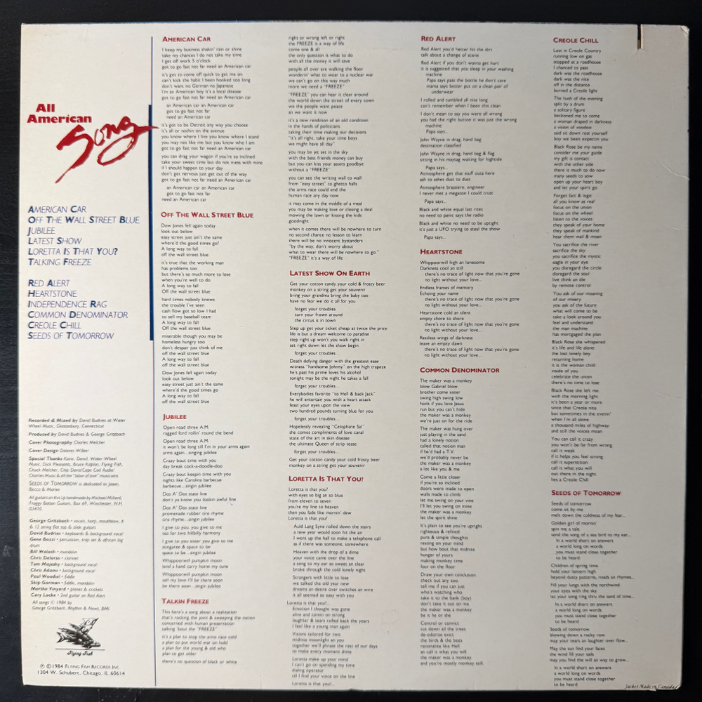 George Gritzbach ‎– All American Songs (США 1984г.)