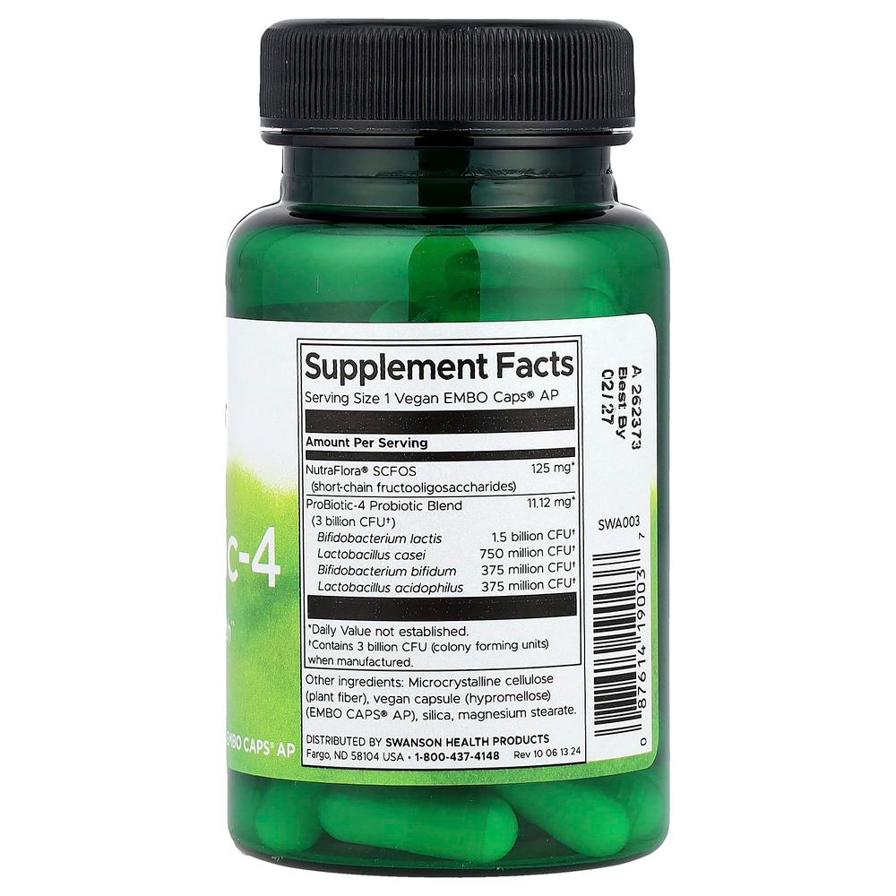 Swanson Vitamins, ProBiotic-4, 60 веганских капсул Embo Caps® AP