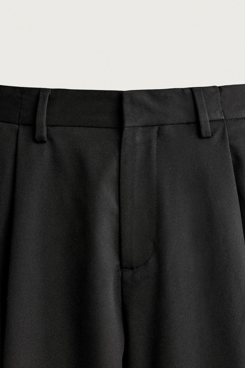 ZARA БРЮКИ WIDE FIT СО СКЛАДКАМИ, ЧЕРНЫЙ