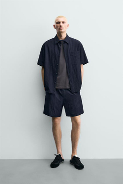 ZARA СТРУЯЩИЕСЯ ШОРТЫ RELAXED FIT, СИНИЙ