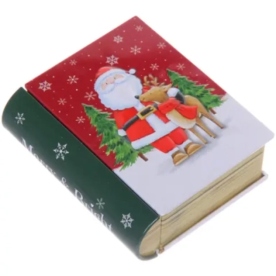 Банка жестяная «Книга» 11,5*10*3,8см Дед Мороз с оленем