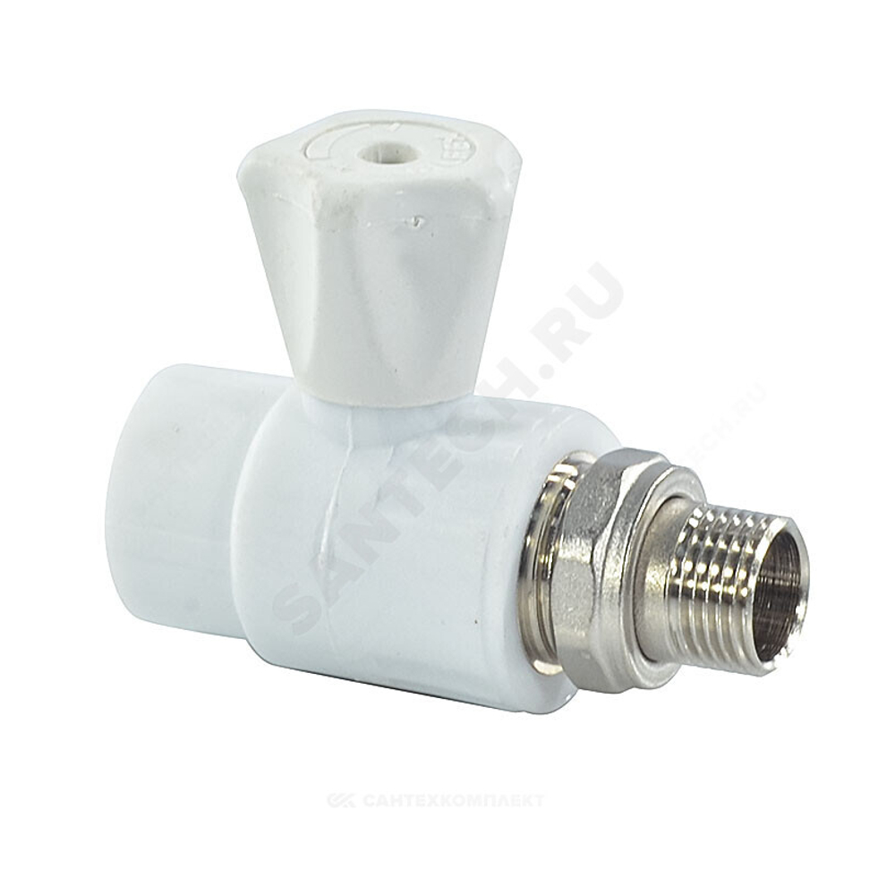 Кран шаровой PP-R белый Дн 25х3/4" НР прямой для радиатора VALFEX 10149025