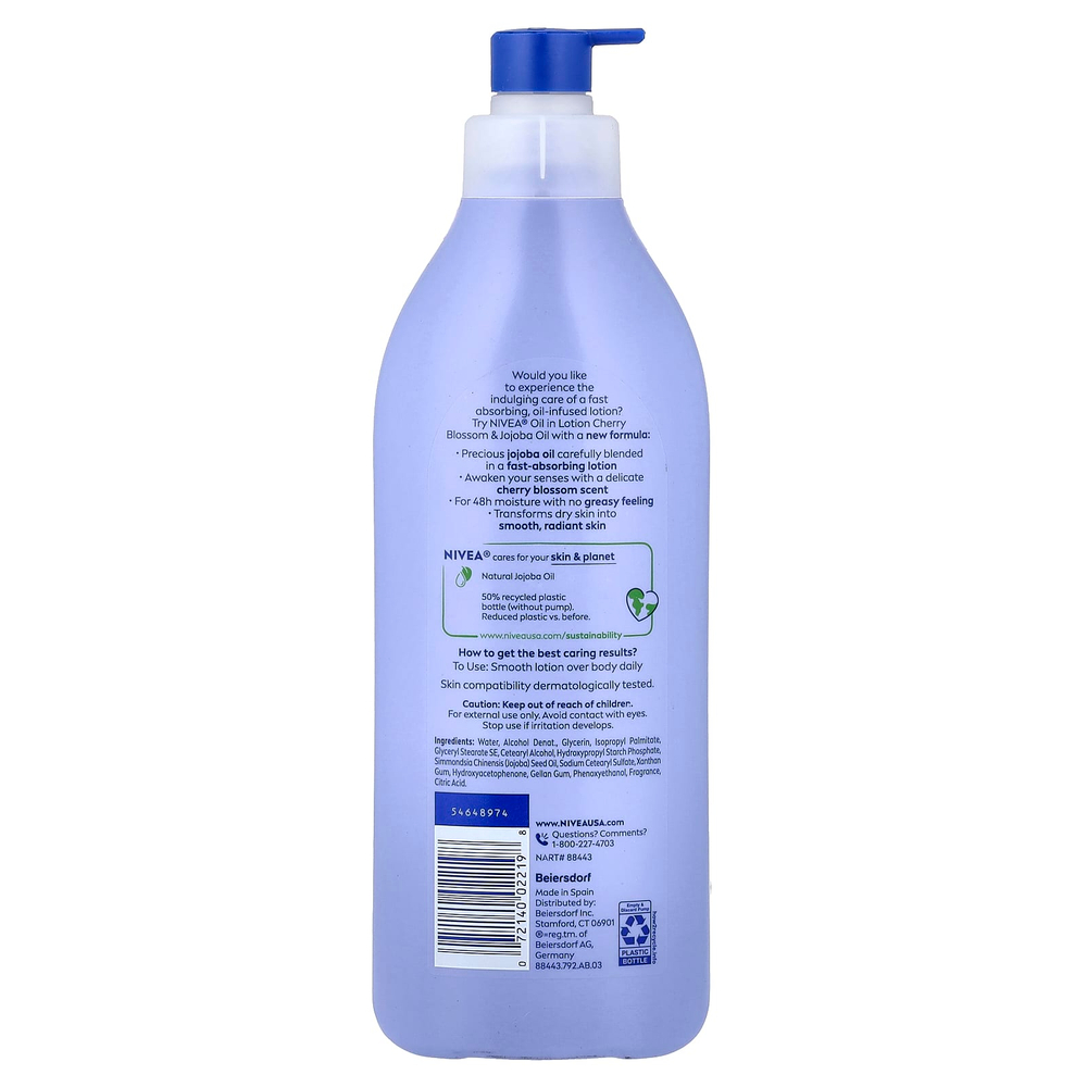 Nivea, масло в лосьоне, цветки вишни и масло жожоба, 500 мл (16,9 жидк. унции)